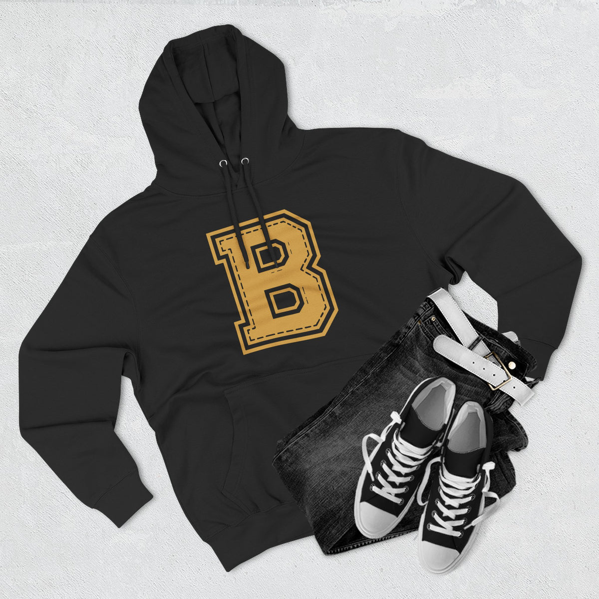 Broskiz B Stitch Hoodie - Black Fleece Pullover Toronto Streetwear